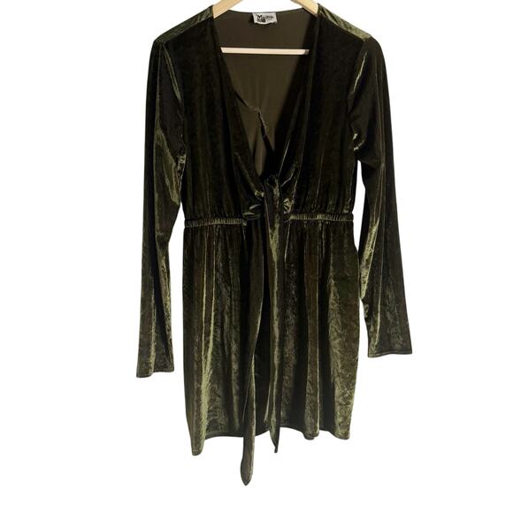 Show Me Your MuMu Velvet Green Monroe Tie Front Long Sleeve Mini Dress L - Picture 4 of 10
